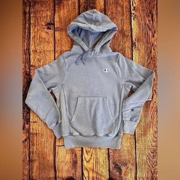 Vintage Champion Reverse Weave Hoodie Women's  XS Blue Sweatshirt Logo C Sweater - Picture 3 of 12